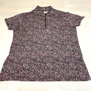 Sport Haley Pink & Black Abstract Print Short Sleeve Zip Polo Golf Shirt Size L